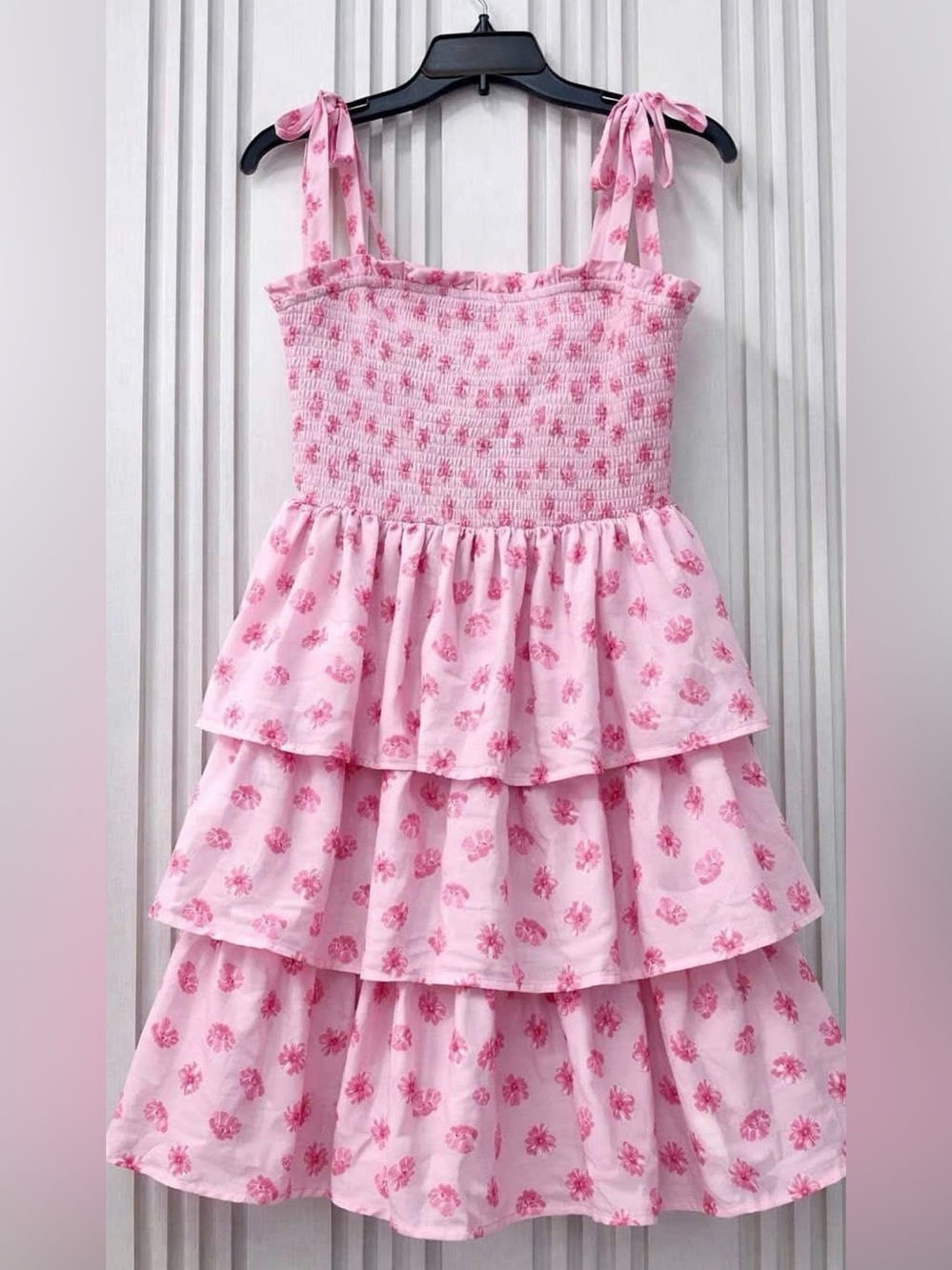 Juniors Midnight Doll Printed Tie Strap Smocked Bodice Tiered Mini Dress NWT